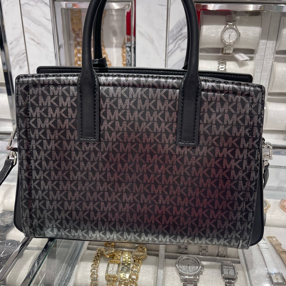 MICHAEL KORS Laila Medium Metallic Signature Logo Satchel
Black 
NWT 
Live Style - Picture 10 of 16